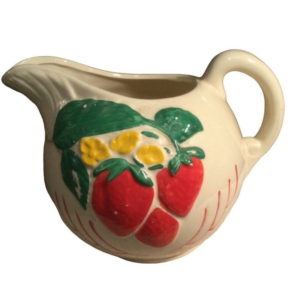 American Bisque ROUND BALL JUG WATER PITCHER with STRAWBERRIES USA Vintage